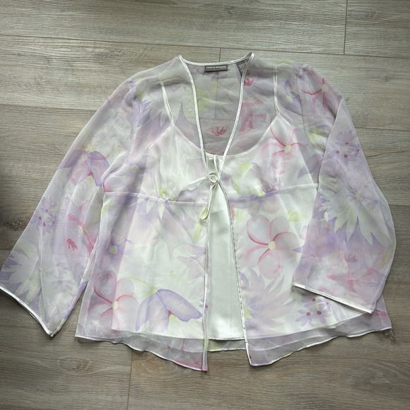 Valerie Steven's Two Piece Cami‎ Floral Blouse Bell Sleeves Womens 1X - Picture 1 of 9